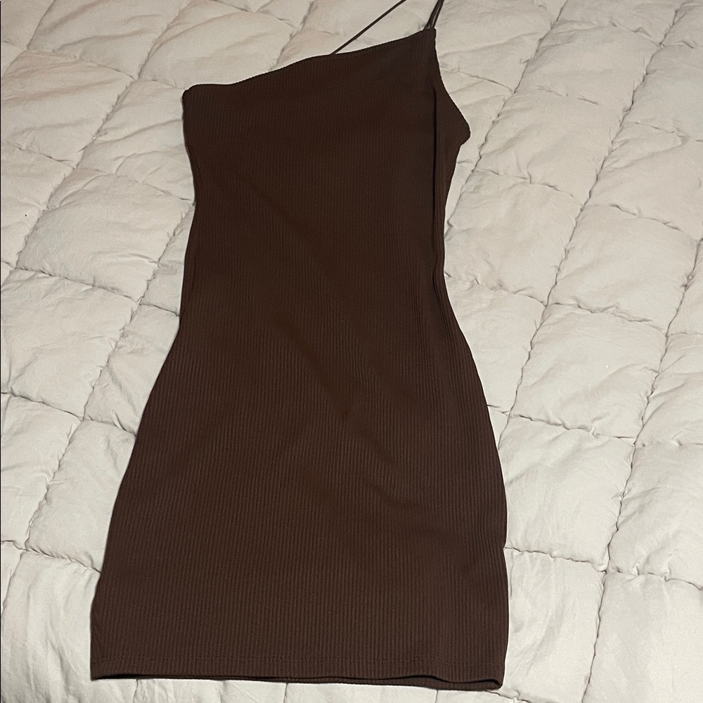 Divided Chocolate One-Shoulder Dress